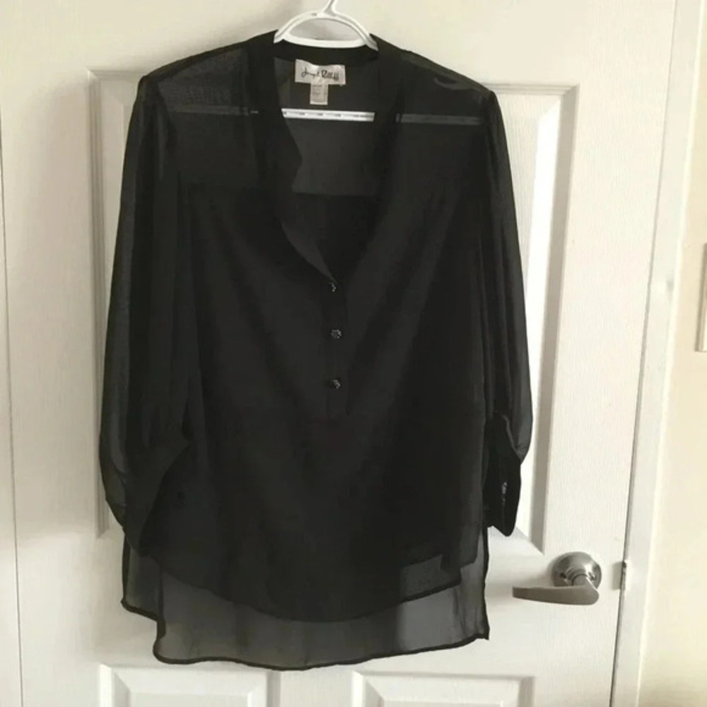 Joseph Ribkoff Elegant Top Blouse Black Sheer chic Contemporary dark academia 8
